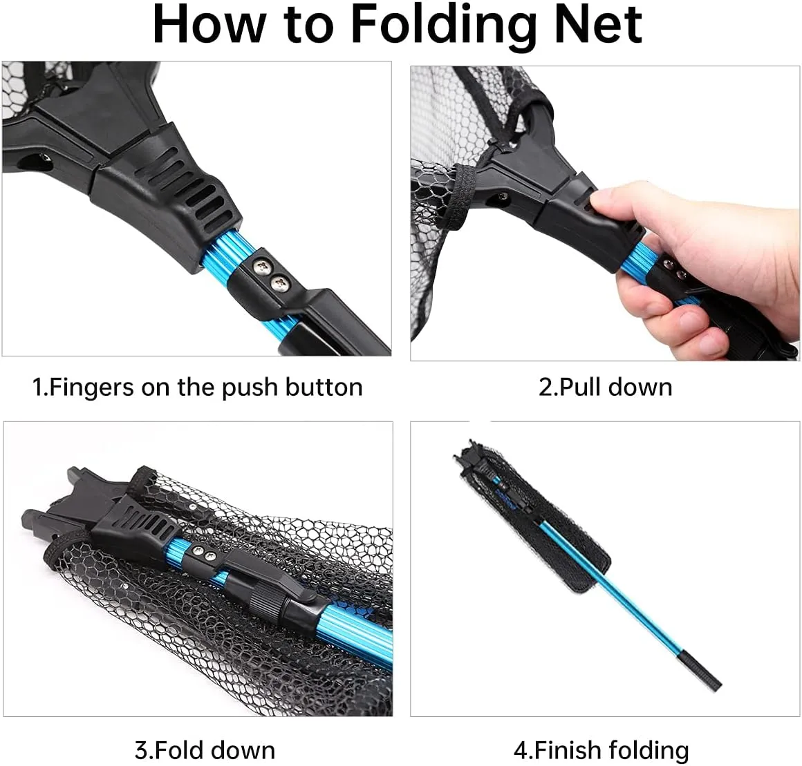 SAN LIKE Fishing Net Fish Landing Net Collapsible Fish Net with Anti-Slip Telescoping Rubber Pole Handle for Kids Adults in Saltwater Freshwater Multi-Size Extending to 37/42/43/51/69/71/89/98inch