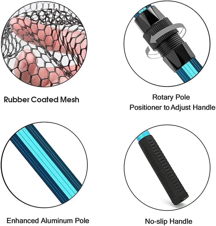 SAN LIKE Fishing Net Fish Landing Net Collapsible Fish Net with Anti-Slip Telescoping Rubber Pole Handle for Kids Adults in Saltwater Freshwater Multi-Size Extending to 37/42/43/51/69/71/89/98inch