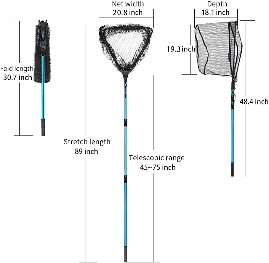 SAN LIKE Fishing Net Fish Landing Net Collapsible Fish Net with Anti-Slip Telescoping Rubber Pole Handle for Kids Adults in Saltwater Freshwater Multi-Size Extending to 37/42/43/51/69/71/89/98inch