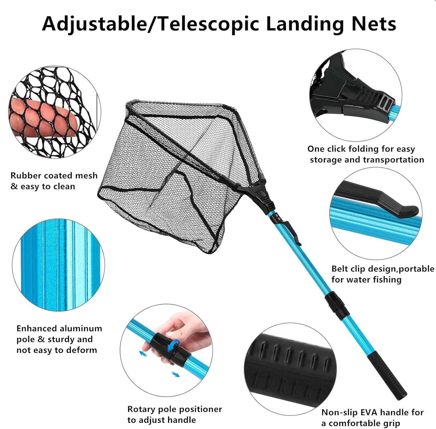 SAN LIKE Fishing Net Fish Landing Net Collapsible Fish Net with Anti-Slip Telescoping Rubber Pole Handle for Kids Adults in Saltwater Freshwater Multi-Size Extending to 37/42/43/51/69/71/89/98inch
