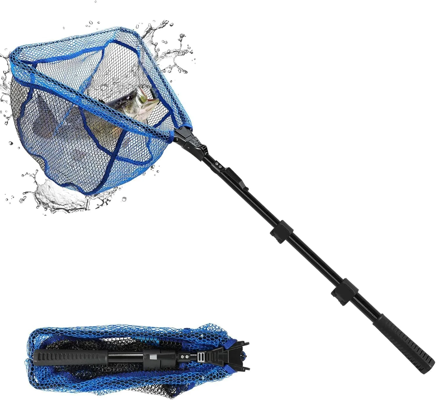 SANLIKE Fishing Landing Net with Telescoping Pole Handle, Trout Fishing Rubber Coated Landing Net for Easy Catch Release, Extend to 15-43 inch