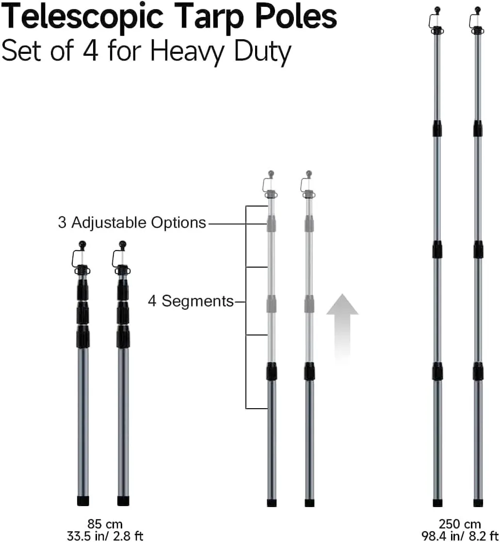 SANLIKE Tent Poles for Tarp, 98 in Tarp Poles Set of 2, Tent Poles Replacement, Telescoping Pole, Canopy Poles, Camping Poles for Rooftop Tents, Trekking Pole Tent for Rain Fly, Camper, Awning – Gray