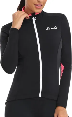 Santic Women's Cycling Jacket Thermal Windproof Windbreaker Reflective Lightweight with Pockets for Biking Running