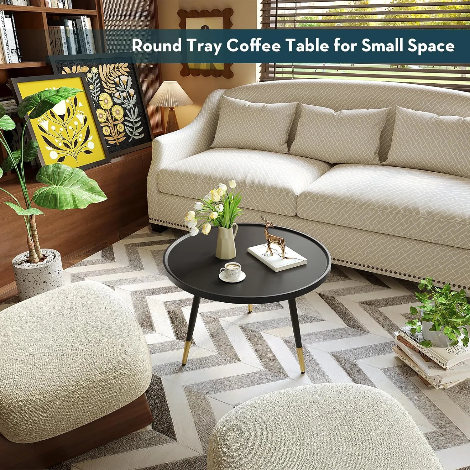 SAYGOER Black Coffee Table Round Small Coffee Tables Unique Modern Center Table for Living Room Home Office Balcony Simple Circle Accent Sofa Table Easy Assembly, Black