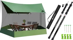 Screen House   Poles, 4-Section Heavy Duty Aluminum Telescoping Poles, 18x11 FT Large Camping Tarp with Mosquito Net for Outdoor Picnic
