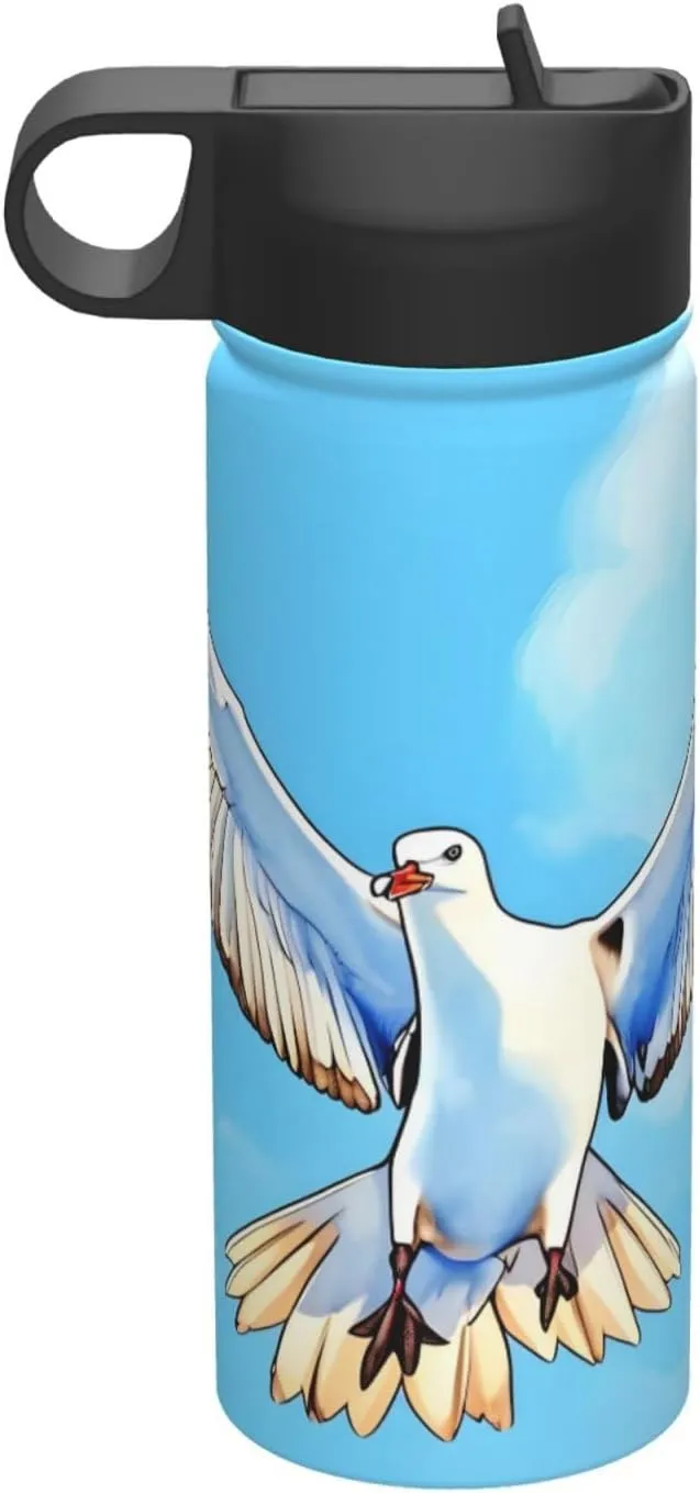Seagulls in flight Travel leisure insulated water bottle, stainless steel straw water bottle (18 oz), suitable for camping fitness outdoor hiking,