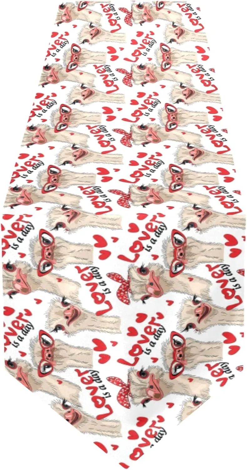 Seamless Ostriches with Red Glasses Hairpins Lover is a Day 14" X 108" Rectangle Table Runner Long Tablecloth Placemat for Party Home Decor Indoor Outdoor Office Kitchen Dining Wedding