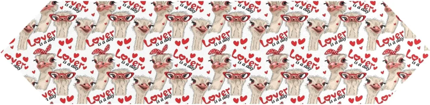 Seamless Ostriches with Red Glasses Hairpins Lover is a Day 14" X 108" Rectangle Table Runner Long Tablecloth Placemat for Party Home Decor Indoor Outdoor Office Kitchen Dining Wedding