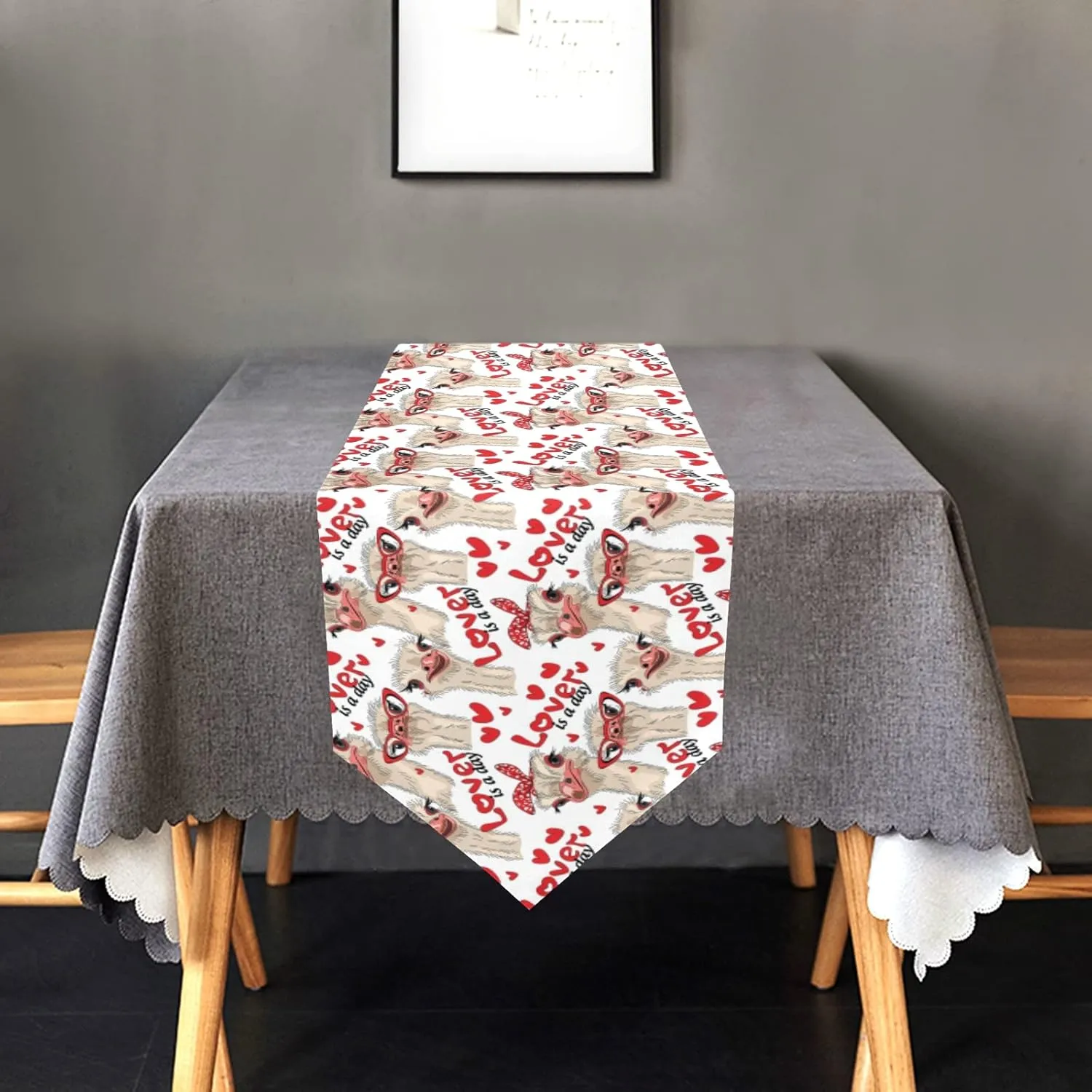 Seamless Ostriches with Red Glasses Hairpins Lover is a Day 14" X 108" Rectangle Table Runner Long Tablecloth Placemat for Party Home Decor Indoor Outdoor Office Kitchen Dining Wedding