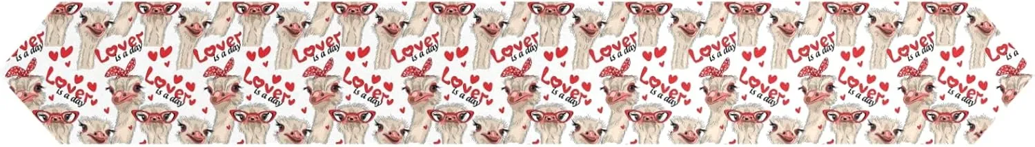Seamless Ostriches with Red Glasses Hairpins Lover is a Day 14" X 108" Rectangle Table Runner Long Tablecloth Placemat for Party Home Decor Indoor Outdoor Office Kitchen Dining Wedding