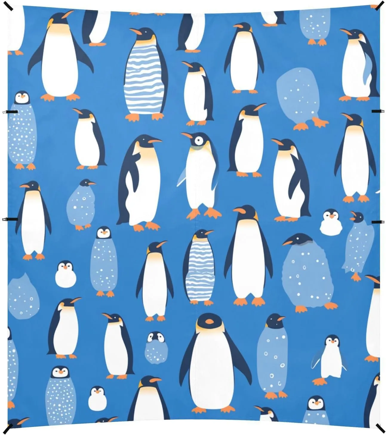 Seamless Pattern Penguins Cobalt Foldable Beach Tent UPF50  Protection Lightweight Sun Shelter with Sandbags & Sand Shovel for Backyard, Grassland, Park