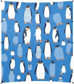 Seamless Pattern Penguins Cobalt Foldable Beach Tent UPF50  Protection Lightweight Sun Shelter with Sandbags & Sand Shovel for Backyard, Grassland, Park