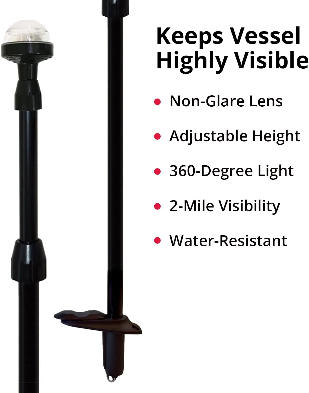 SeaSense Telescoping All-Round Stern Light - - 2 Nautical Mile Range - Adjustable, Stowable Chrome Light for Boats, Kayaks, Canoes & Pontoons up to 39 Feet - Meets USCG Requirements