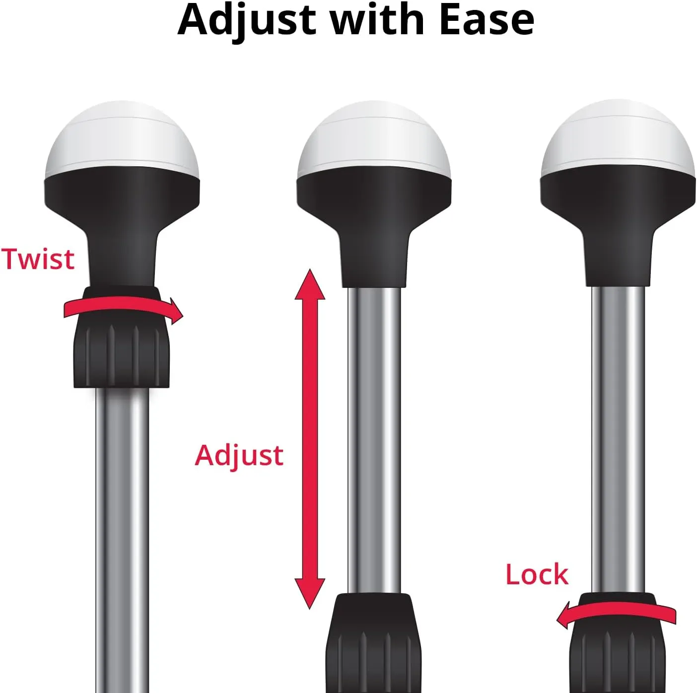 SeaSense Telescoping All-Round Stern Light - - 2 Nautical Mile Range - Adjustable, Stowable Chrome Light for Boats, Kayaks, Canoes & Pontoons up to 39 Feet - Meets USCG Requirements