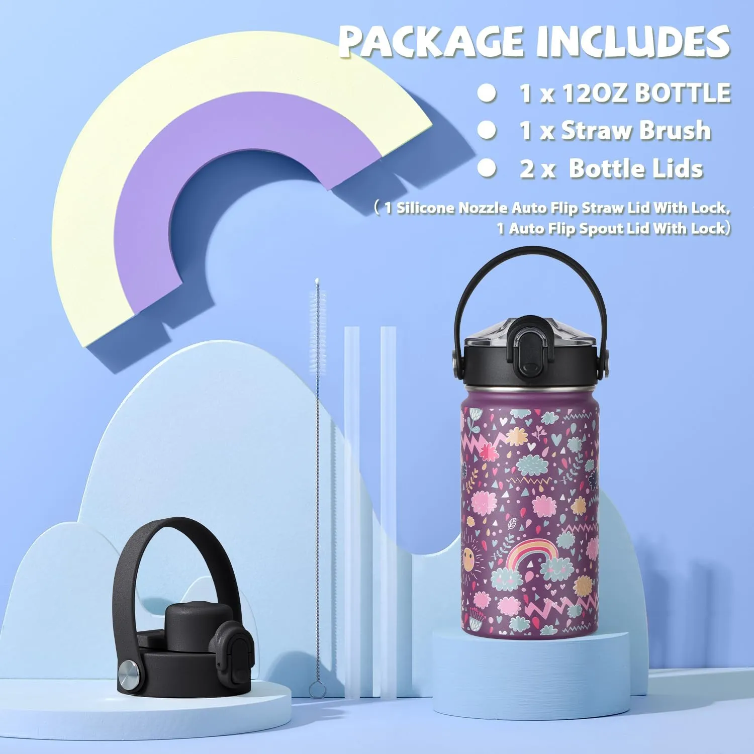 SENDESTAR Metal Insulated Water Bottle - 12oz/18oz BPA-FREE 18/8 Stainless Steel Travel Tumbler Double Wall Vacuum Leak Proof Kids Cup with Straw for Kids, School Boys Girls