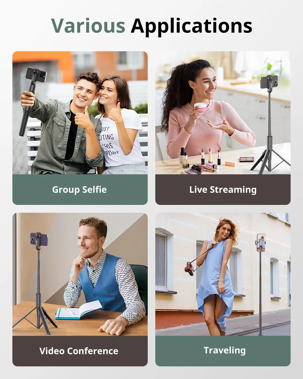 Sensyne 60" Phone Tripod & Selfie Stick, Lightweight All in One Phone Tripod Integrated with Wireless Remote Compatible with All Cell Phones for Selfie/Video Recording/Photo/Live Stream/Vlog（Black）