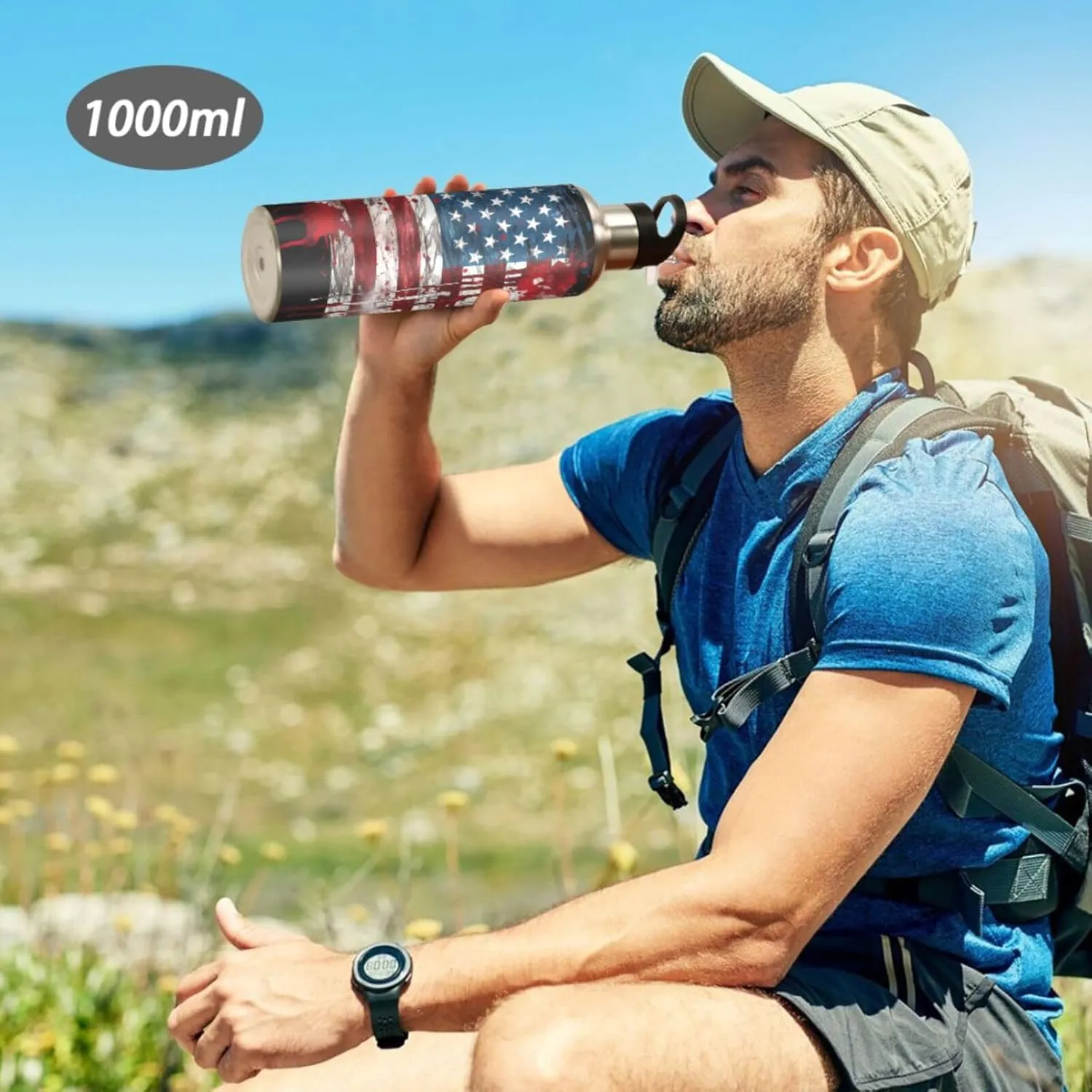 senya 20 Oz Water Bottle with Straw American Flag Print Stainless Steel Water Bottle for Traveling Sports Leakproof Insulated