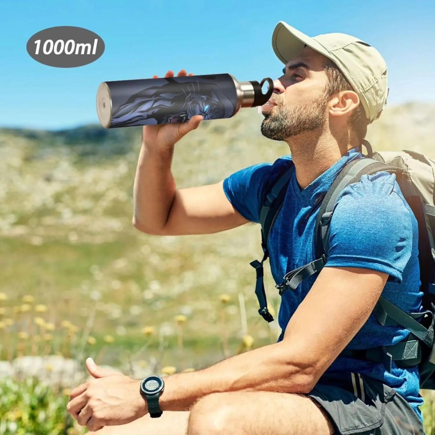 senya 20 Oz Water Bottle with Straw Roaring Panther Stainless Steel Water Bottle for Traveling Sports Leakproof Insulated