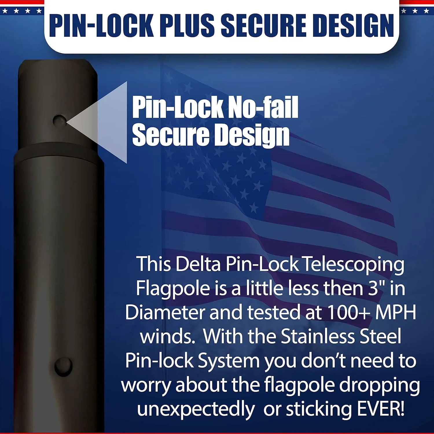 Service First Black Heavy Duty 25FT Telescoping Freedom Edition Residential Flagpole Kit - Anti Tangle Swivel Ring Design - Stainless Steel Clips - 100MPH Wind Tested