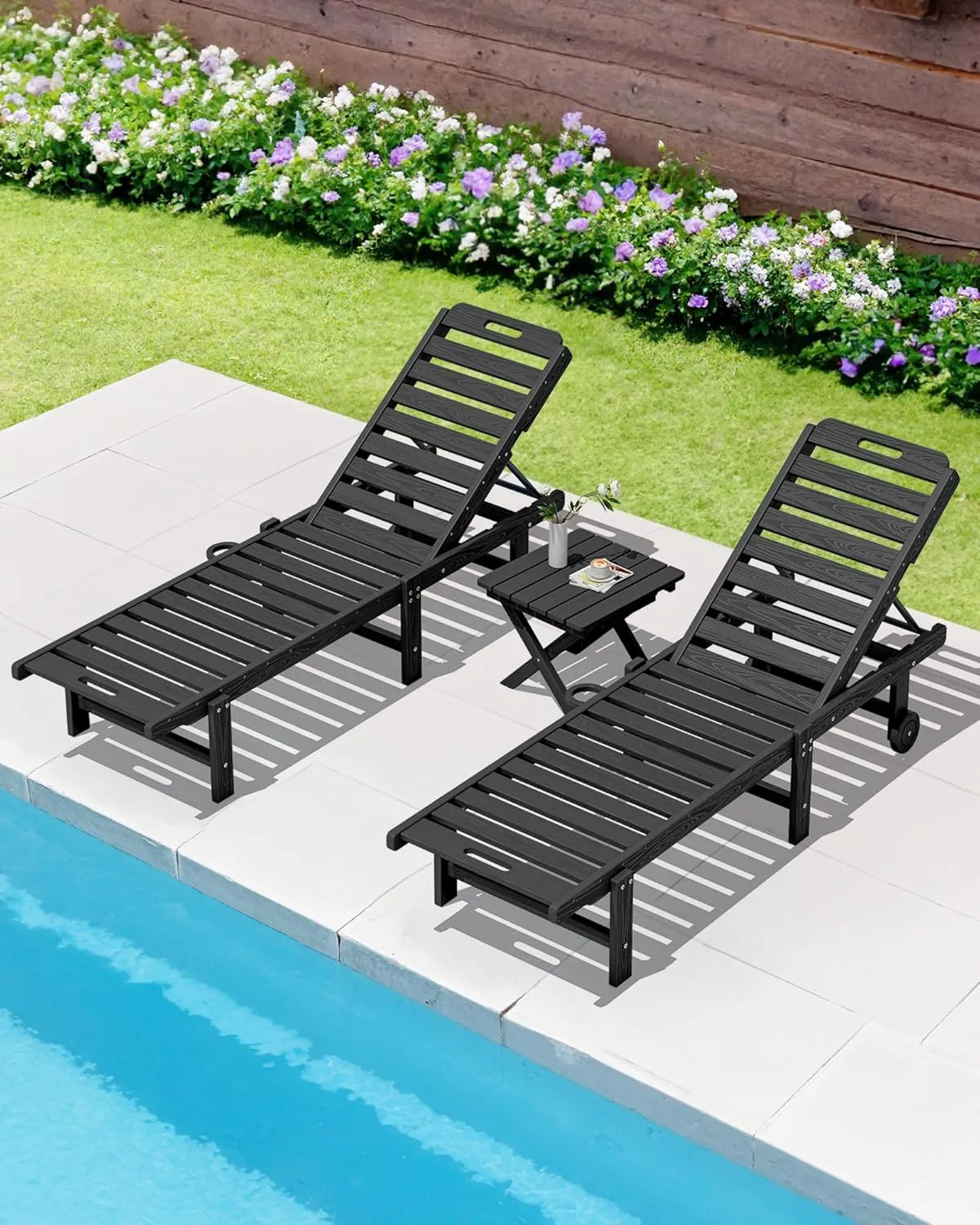 SERWALL Folding Outdoor Side Table, HDPE Adirondack Side Table, Portable Outdoor End Table, Black