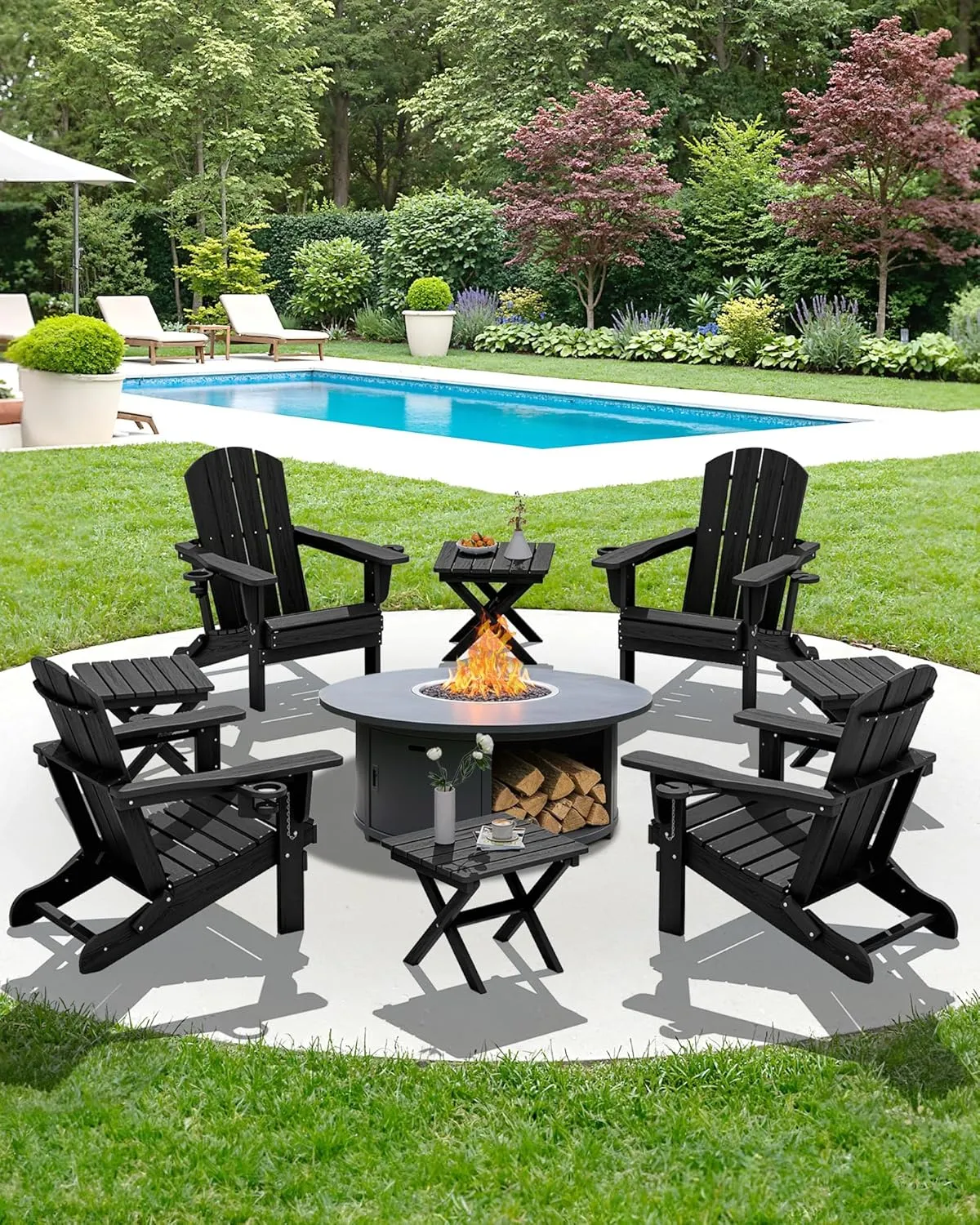 SERWALL Folding Outdoor Side Table, HDPE Adirondack Side Table, Portable Outdoor End Table, Black