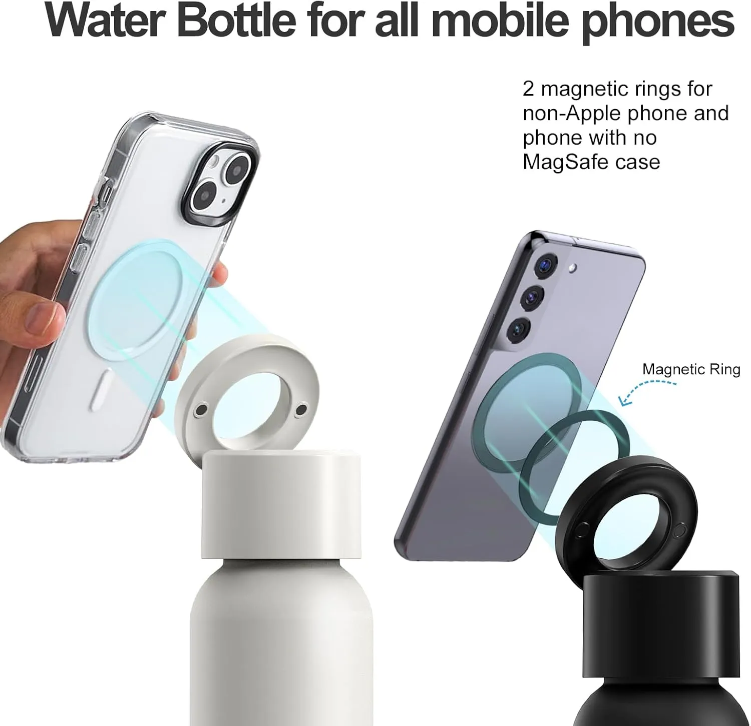 SEVEN SPARTA Insulated Water Bottle Compatible with Magsafe Holder, Magnetic Water Bottle Stainless Steel Water Cup Phone Mount Flask Leak-Proof Hot 12H Cold 24H Hot Car Cup Holder 25oz Black