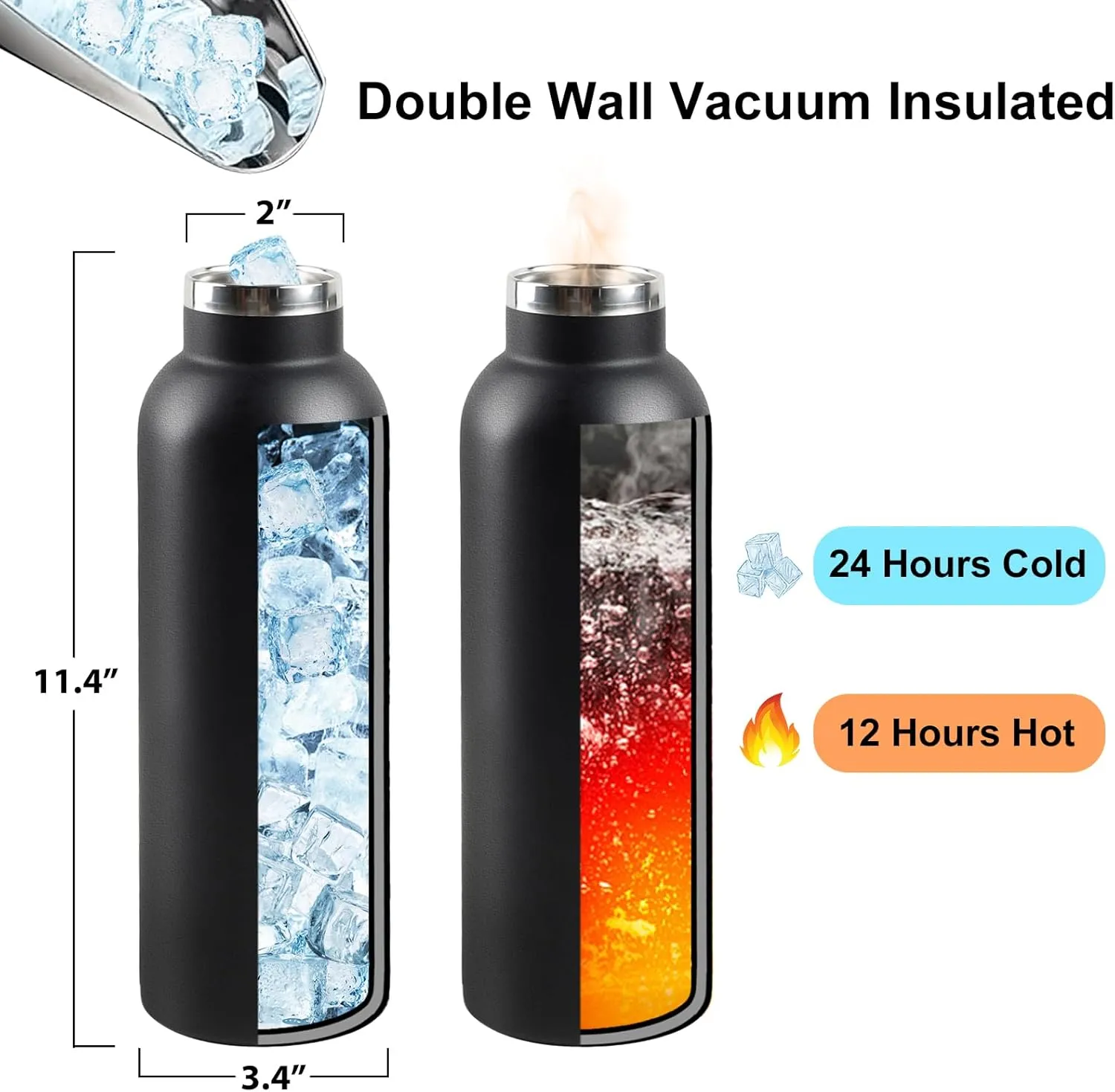 SEVEN SPARTA Insulated Water Bottle Compatible with Magsafe Holder, Magnetic Water Bottle Stainless Steel Water Cup Phone Mount Flask Leak-Proof Hot 12H Cold 24H Hot Car Cup Holder 25oz Black
