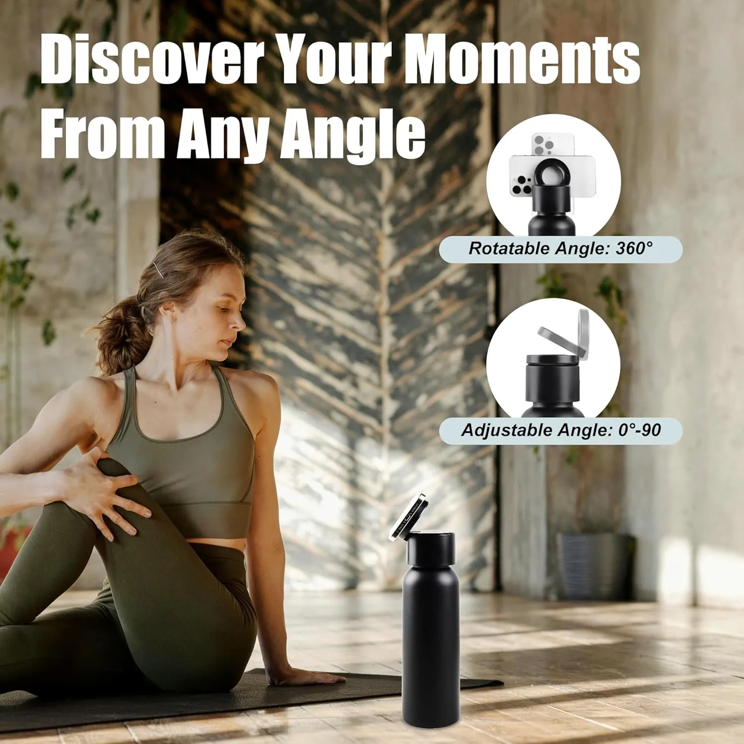 SEVEN SPARTA Insulated Water Bottle Compatible with Magsafe Holder, Magnetic Water Bottle Stainless Steel Water Cup Phone Mount Flask Leak-Proof Hot 12H Cold 24H Hot Car Cup Holder 25oz Black