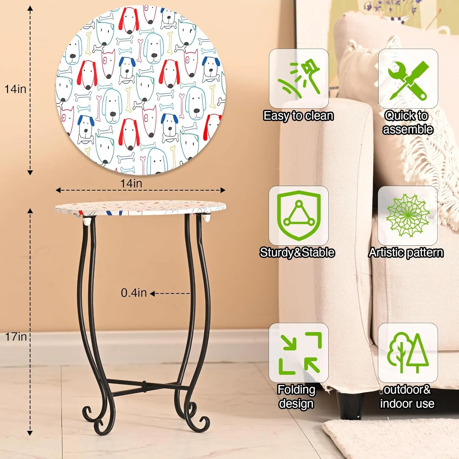 Side Tables for Patio, 14" Indoor Outdoor Metal Side Table for Poolside Bistro Balcony Yard Porch Bedside, Weather Resistant Metal Accent Table for Indoor Outdoor Use, Easy Assembly (White)