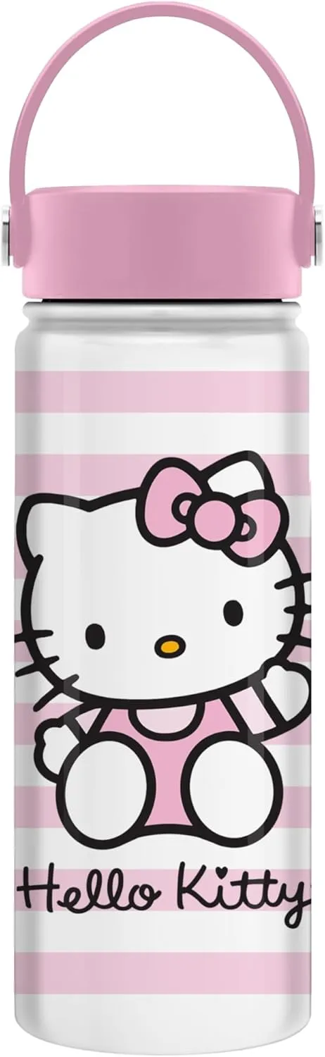 Silver Buffalo Hello Kitty Script Logo Pink 20oz. Stainless Steel Water Bottle w Swivel Handle