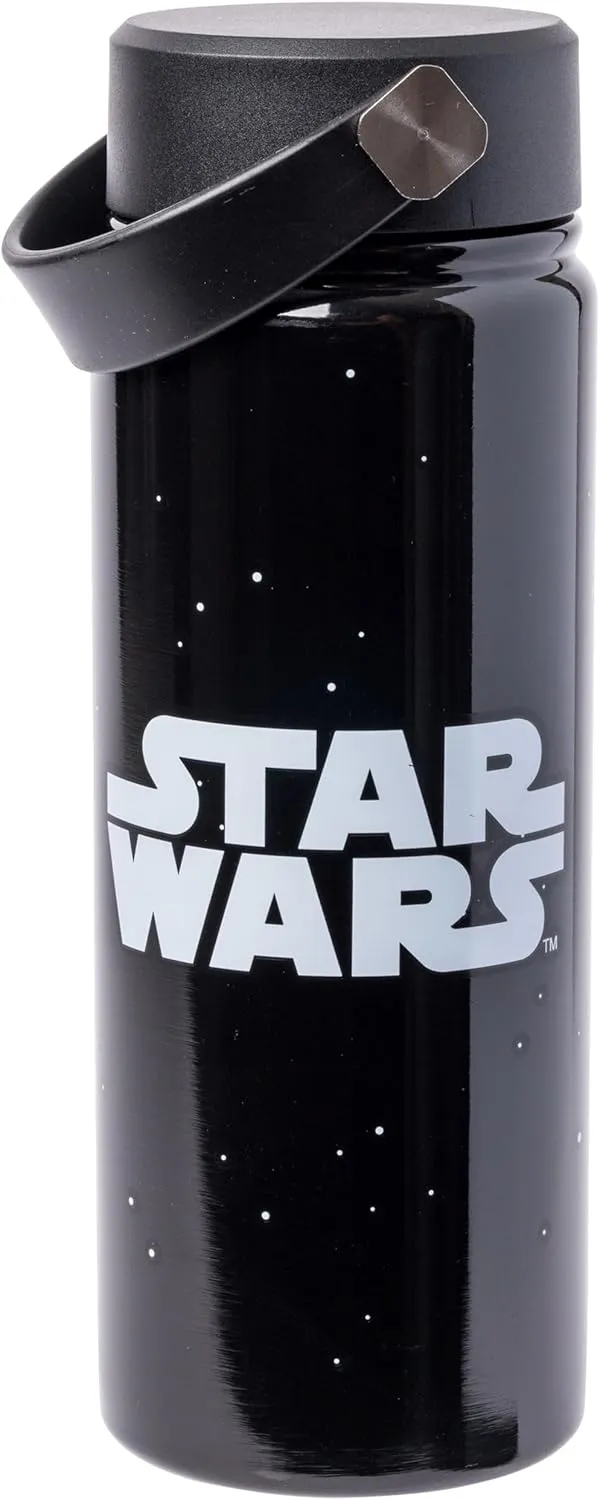 Silver Buffalo Star Wars Stainless Steel Water Bottle with Swivel Handle Featuring Star Wars Logo, 20 Ounces