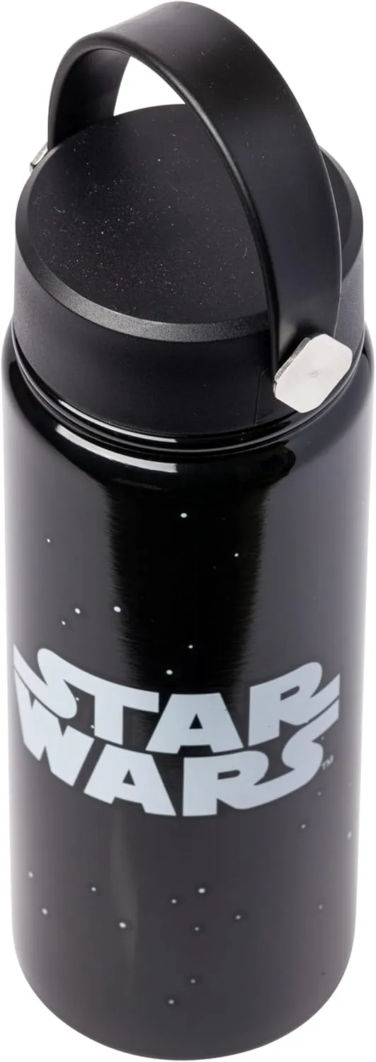 Silver Buffalo Star Wars Stainless Steel Water Bottle with Swivel Handle Featuring Star Wars Logo, 20 Ounces
