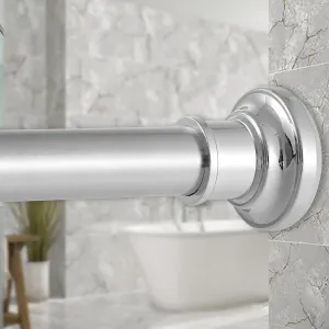 Silver Long Curtain RodTension Shower Curtain Rods 30 to 124 inch Adjustable Spring Heavy Duty Rods for Bathroom Windows Outdoor No Drill No Slip Stainless Steel