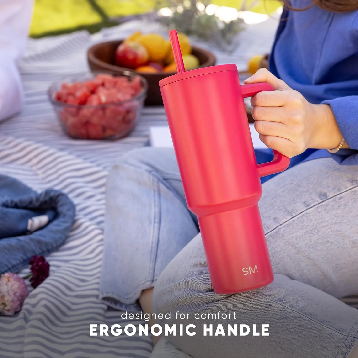 Simple Modern Disney 40 oz Tumbler with Handle and Straw Lid | Insulated Reusable Stainless Steel Water Bottle Travel Mug | Gifts for Women Her | Trek Collection | 40oz | Mickey Mouse Floral Riptide