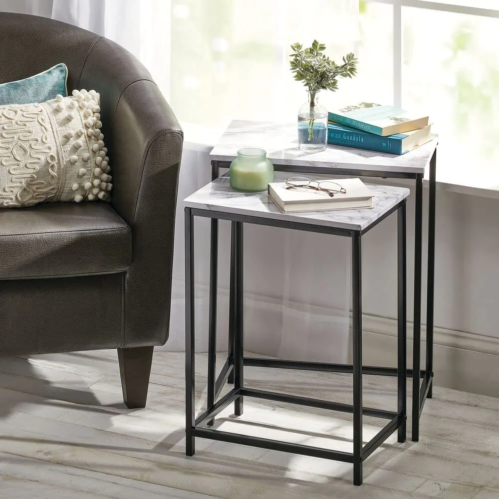 Simple Style 2pc Nesting Table Set Metal Frame Home Furniture