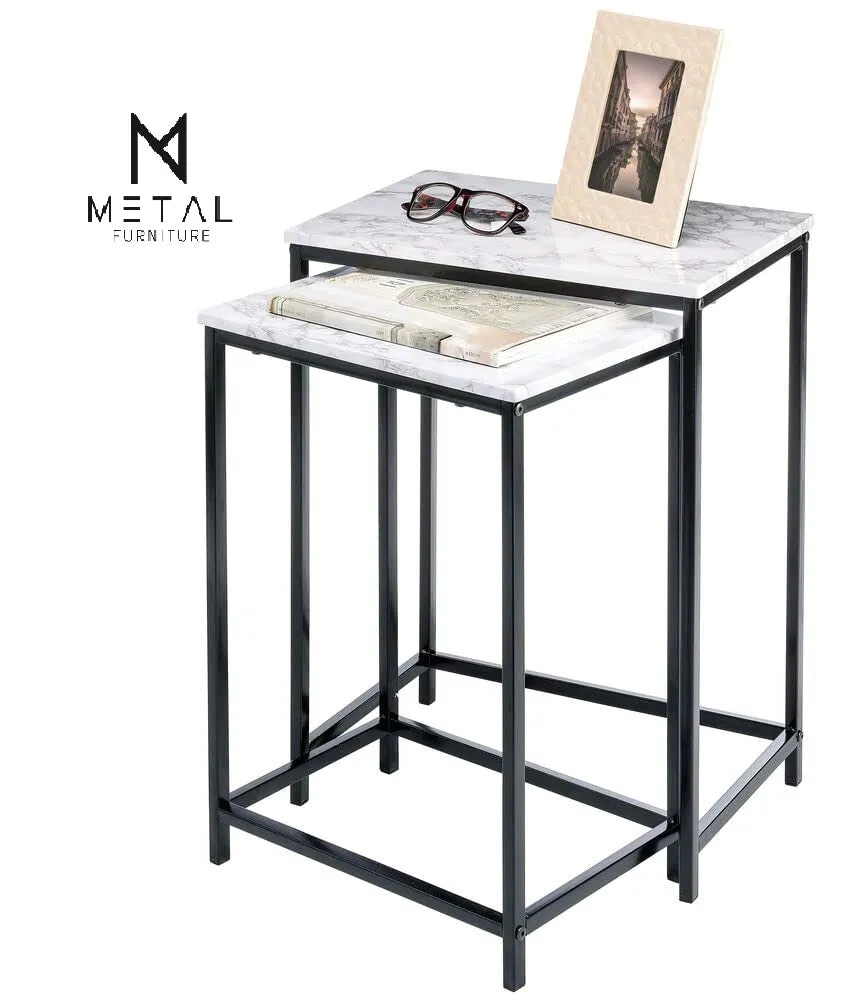 Simple Style 2pc Nesting Table Set Metal Frame Home Furniture