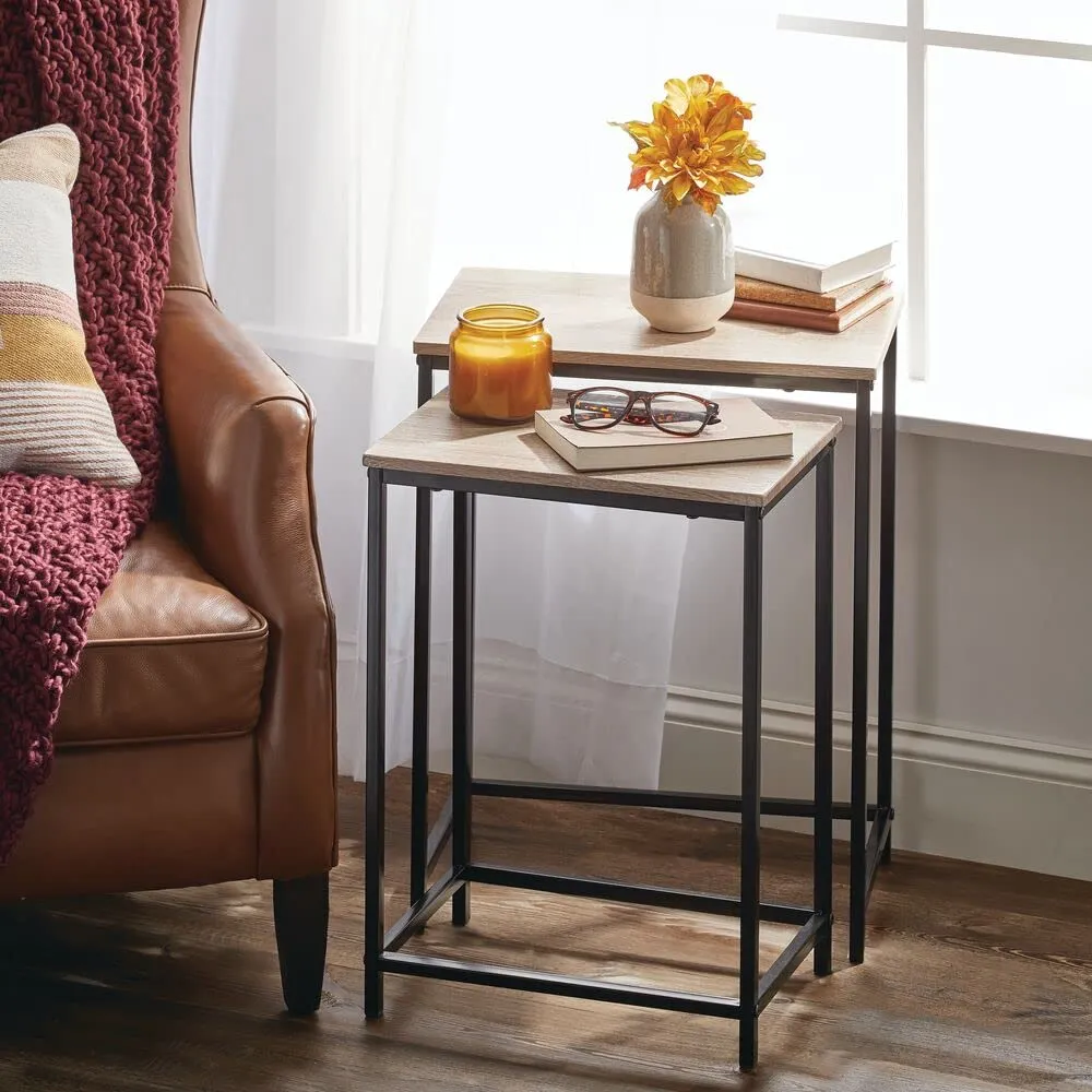 Simple Style 2pc Nesting Table Set Metal Frame Home Furniture