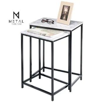 Simple Style 2pc Nesting Table Set Metal Frame Home Furniture