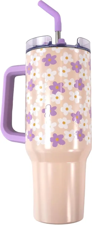 Simply Southern | 40 oz Tumbler with Straw and Lid | Insulated Cup Reusable Stainless Steel Water Bottle Travel Mug Cupholder Friendly | Gifts for Women (Flower Purple)