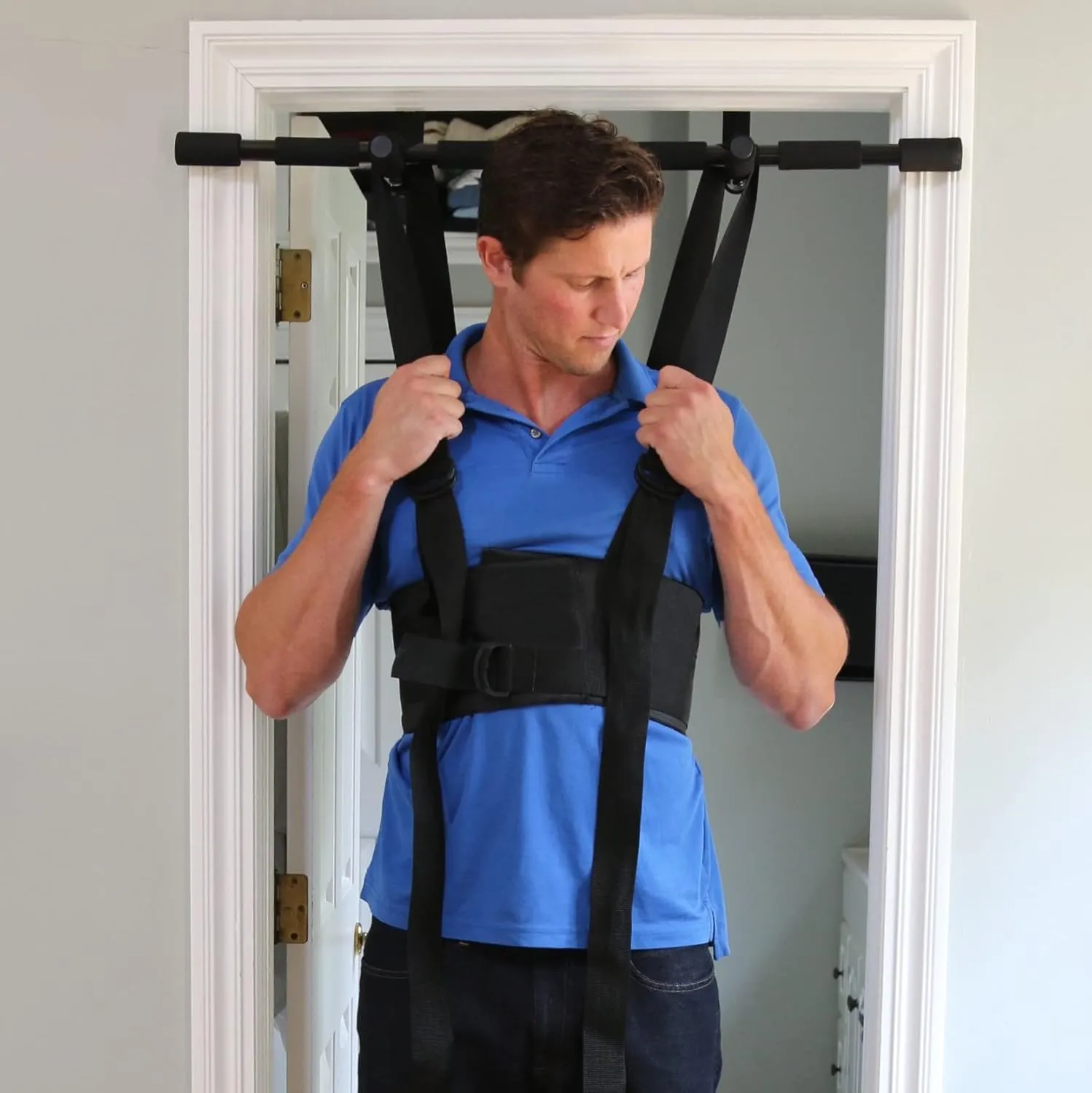 Sit and Decompress Back Stretcher 3 Minutes A Day Back Traction Back Decompression Inversion Table Alternative Safe for All Back Conditions (XLarge Harness with Bar)