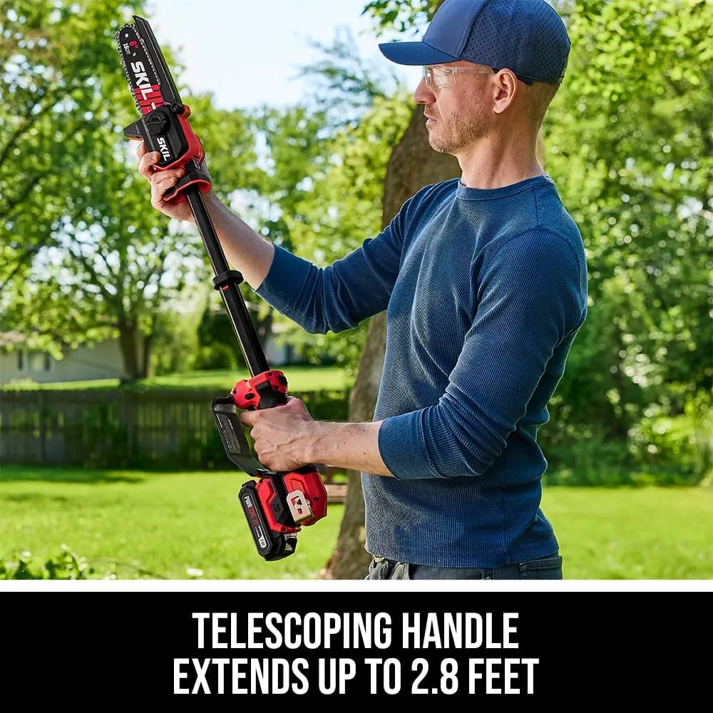 SKIL PWR CORE 20 Brushless 20V 6" Telescopic Mini Chainsaw Kit with Up to 2.8 feet Including 2.0Ah Battery and Charger-PR0601B-11