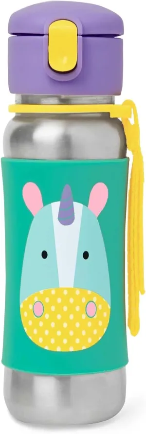 Skip Hop Toddler Sippy Cup with Straw, Zoo Stainless Steel Straw Bottle, Unicorn