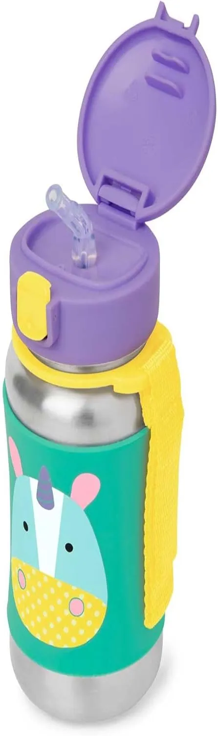 Skip Hop Toddler Sippy Cup with Straw, Zoo Stainless Steel Straw Bottle, Unicorn