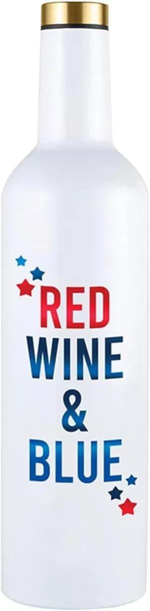 Slant Collections Insulated Refillable Stainless Steel Wine Bottle Pourable Wine Bottles, 25-Ounces, Red Wine & Blue