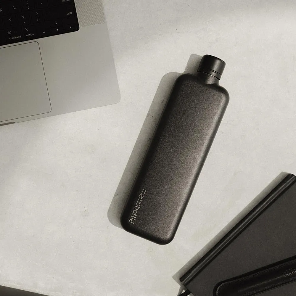 SLIM MEMOBOTTLE - STAINLESS STEEL (BLACK) | 20 oz / 600 ml | Durable, Leak-Proof, Premium Water Bottle | BPA-free| Ideal for Modern Lifestyle, Gym Workouts & Travel