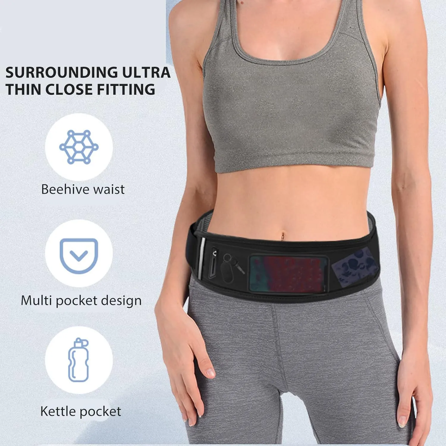 Slim Running Belt Fanny Pack Running Waist Bag Waist Pack Bag for Hiking Cycling Workout Reflective Runners Belt Jogging Pocket Belt