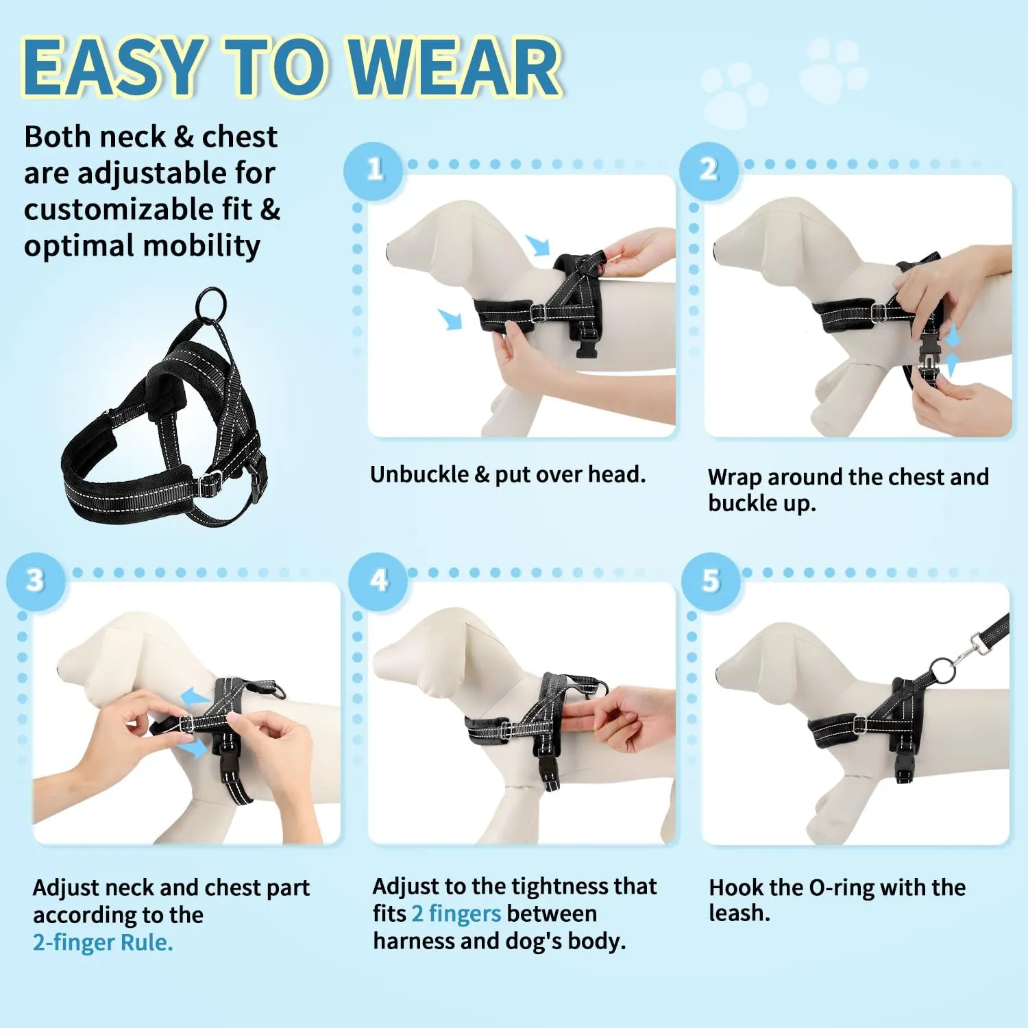 SlowTon No Pull Small Dog Harness and Leash Set, Puppy Soft Vest Harness Neck & Chest Adjustable, Reflective Lightweight Harness & Anti-Twist Pet Lead Combo for Small Medium Dogs (Black, S)