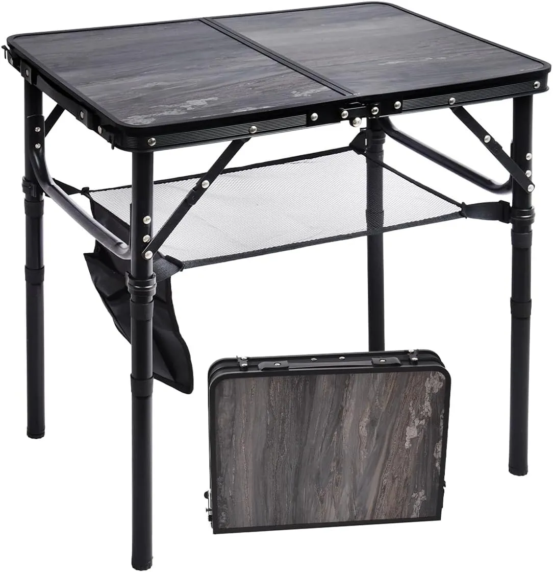 Small Folding Camping Table, 2ft Portable Picnic Table Aluminum 24" x 16", 3 Adjustable Heights Portable Lightweight Table Dining for RV, Picnic, Beach (Black Lava)