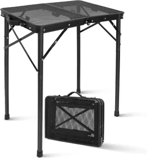 Small Folding Grill Table for Outside, 3 Heights Adjustable Lightweight Portable Metal Outdoor Grill Table for Camping Picnic Cooking BBQ, Black
