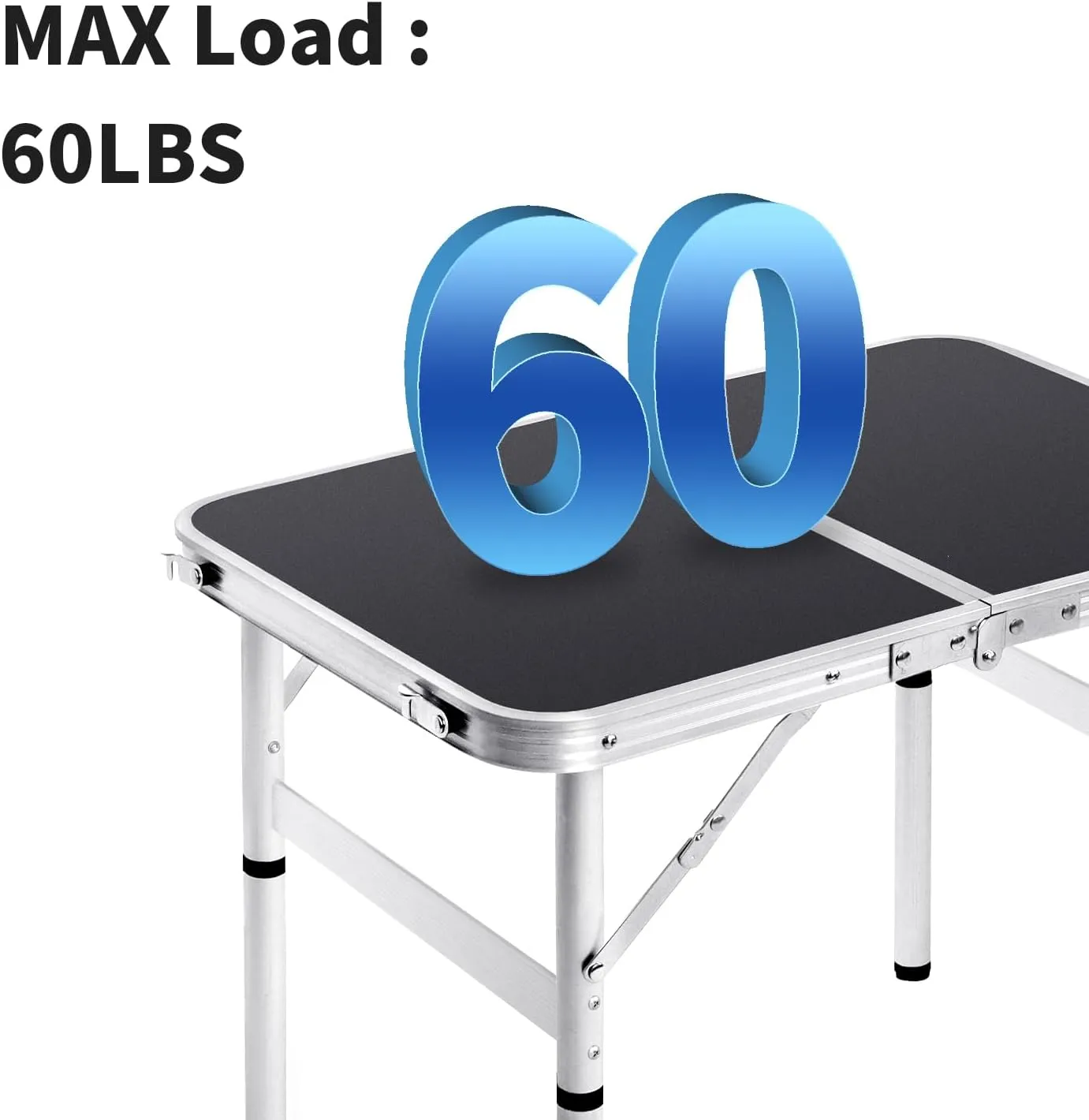 Small Folding Table 2FT Foldable Camping Table Portable Picnic Table Aluminum 2 Height Adjustable Outdoor Beach Card Black 23.6×15.7 inch